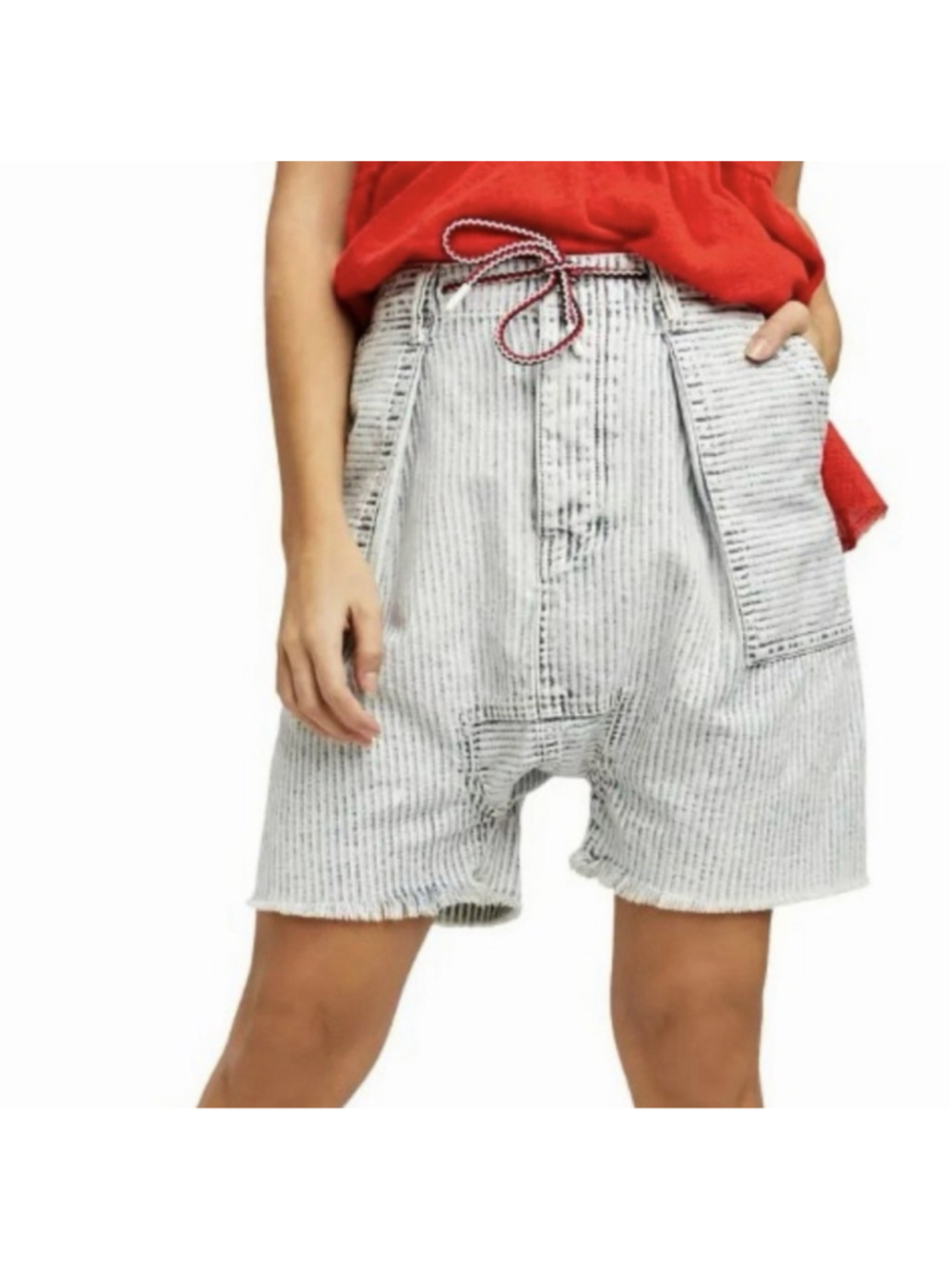 Free People We The Free Easy Rider Harem Striped Drawstring Denim Shorts Large